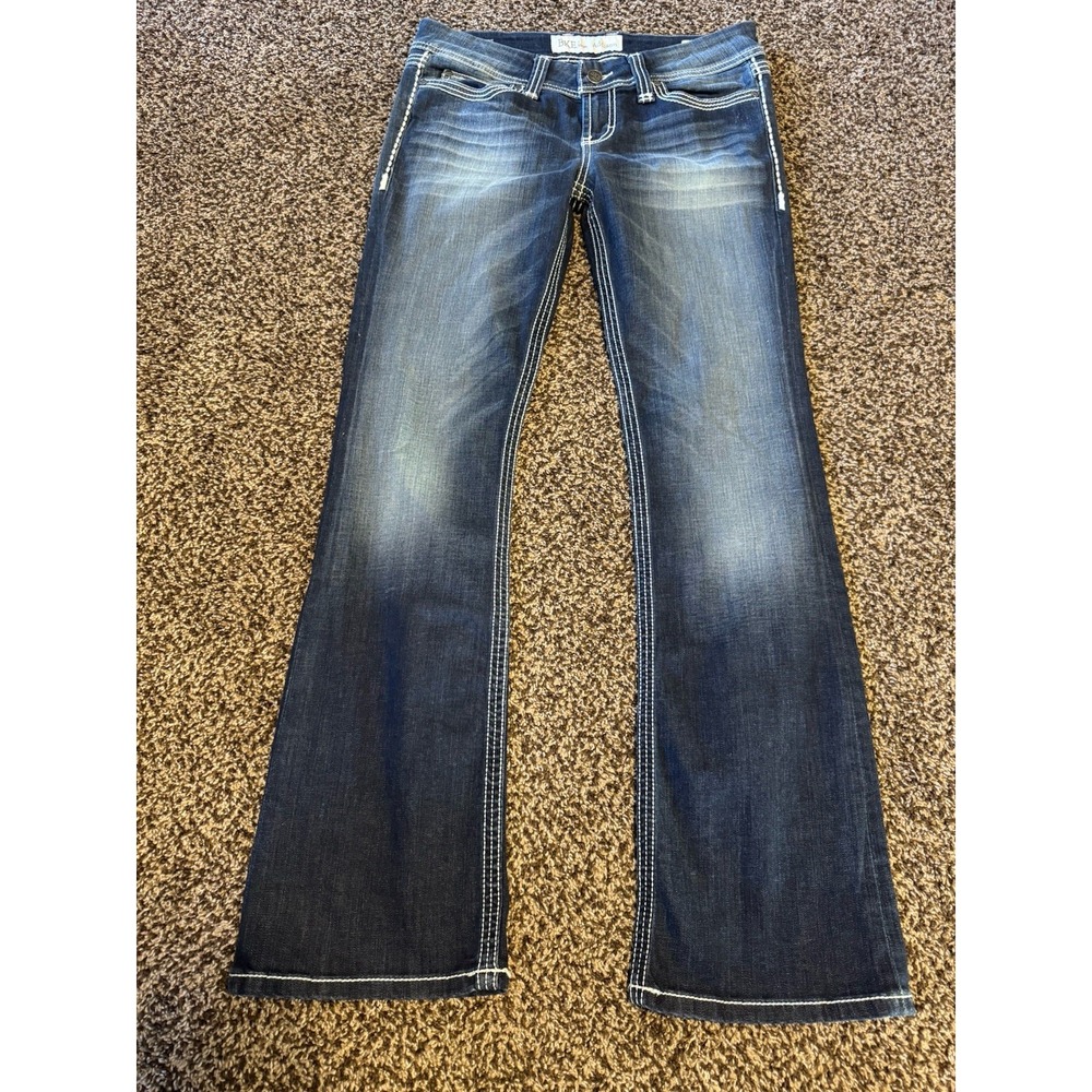 BKE Addison Bootcut Jeans Womens 29x31.5 Dark Wash Thick Stitch Stretch Buckle